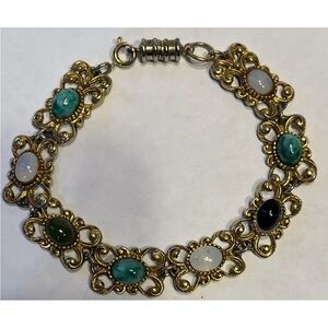 Vintage Signed Florenza Cabochon Bracelet Victorian Revival 8” Long